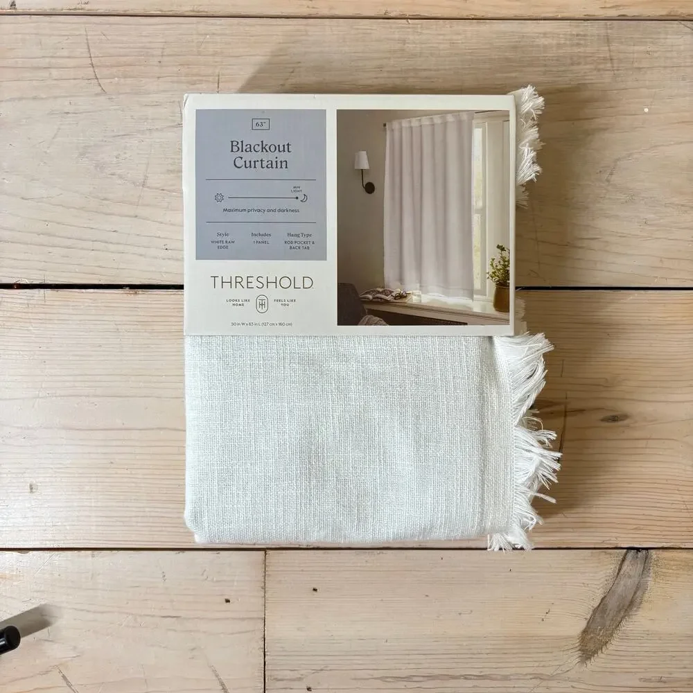 (1) Threshold NWT NIB Blackout Slub Weave Raw Edge Curtain Panel White 50x63